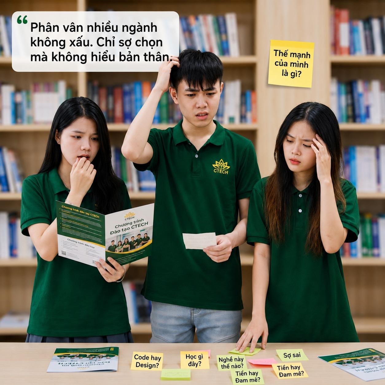 Sinh viên trao đổi với giảng viên về lộ trình học và định hướng nghề nghiệp