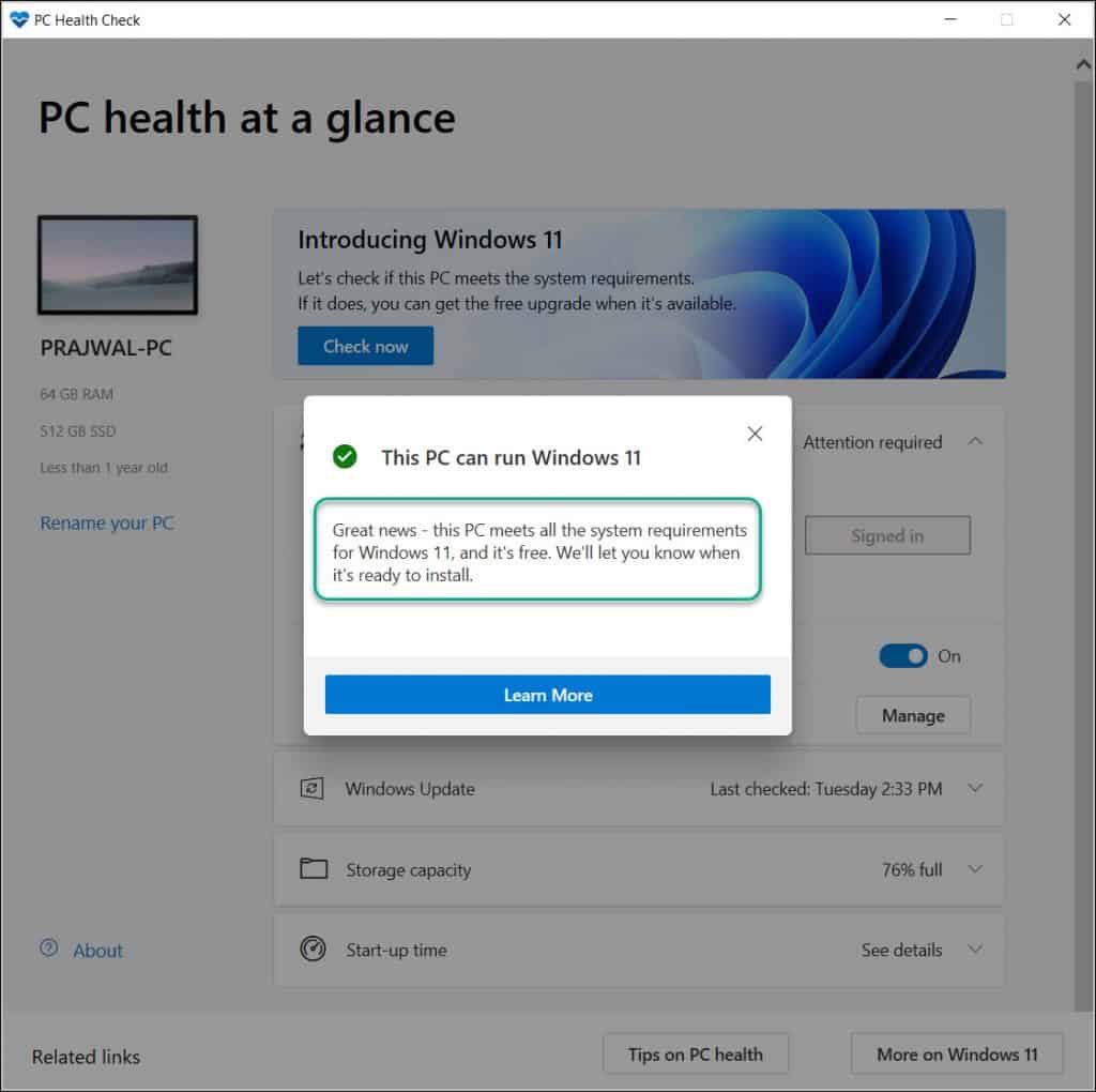 Người dùng kiểm tra điều kiện nâng cấp Windows