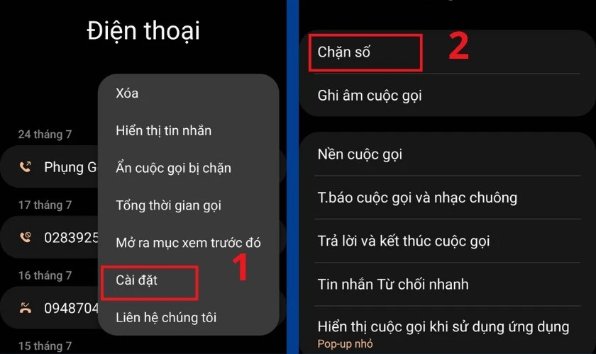 Cài đặt chặn số lạ