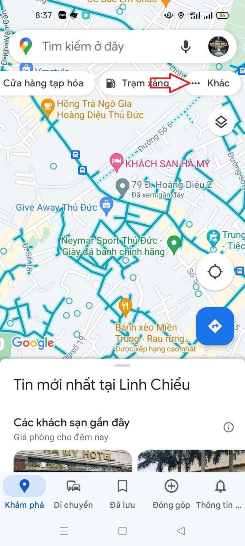 Tìm kiếm địa điểm trên Google Maps Android