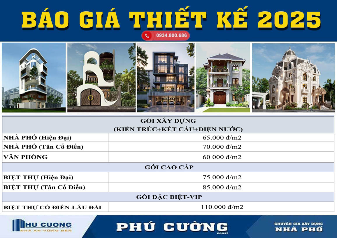 Bảng báo giá thiết kế nhà đẹp