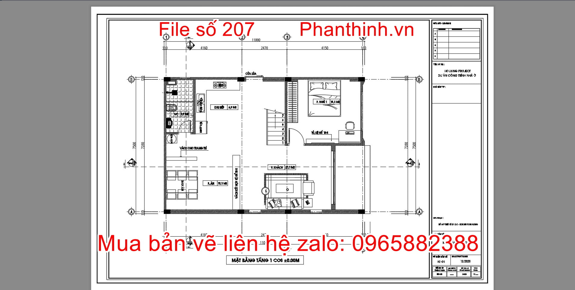 Mặt bằng nhà 1 tầng thoáng sáng