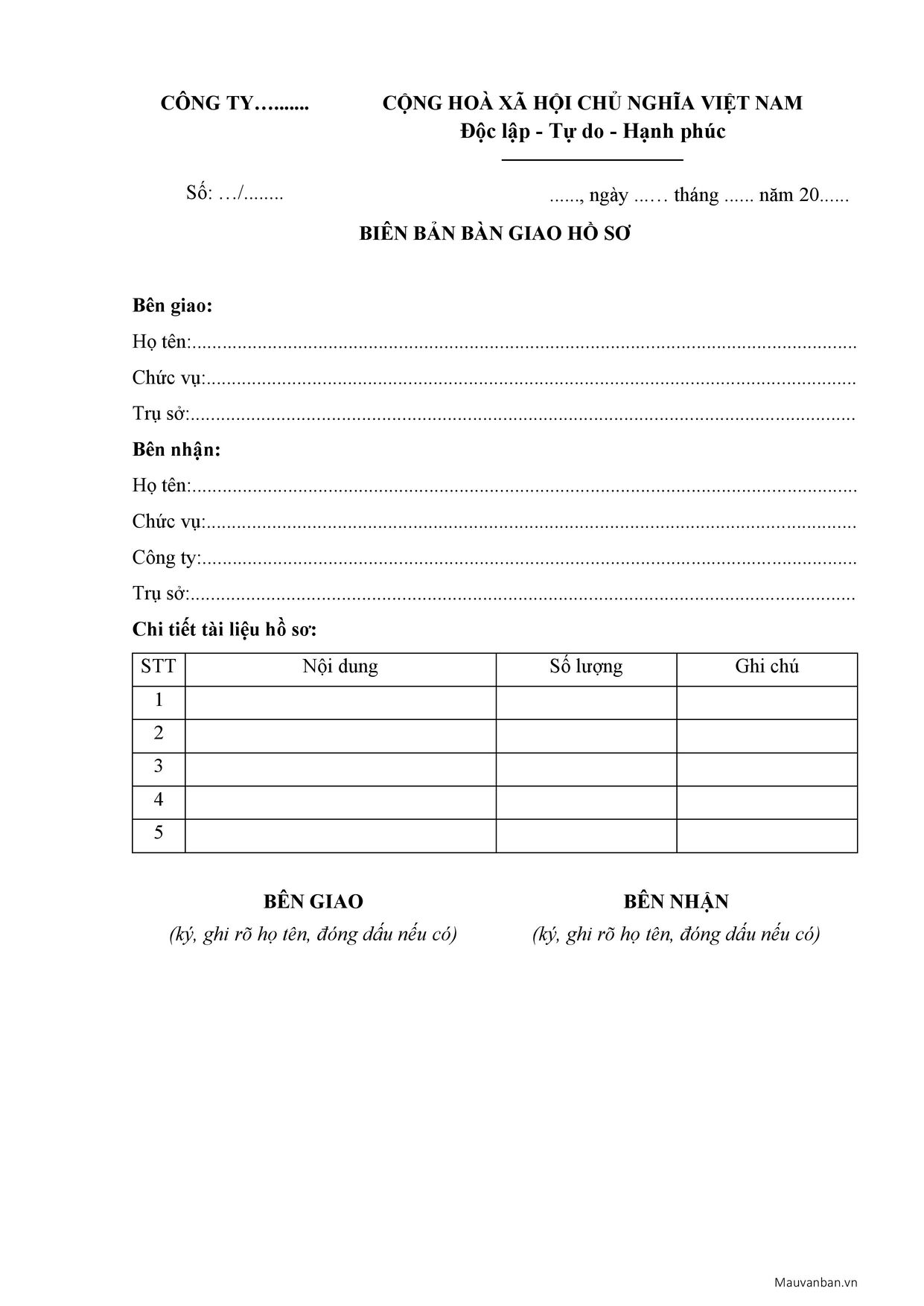 Lưu hồ sơ bàn giao