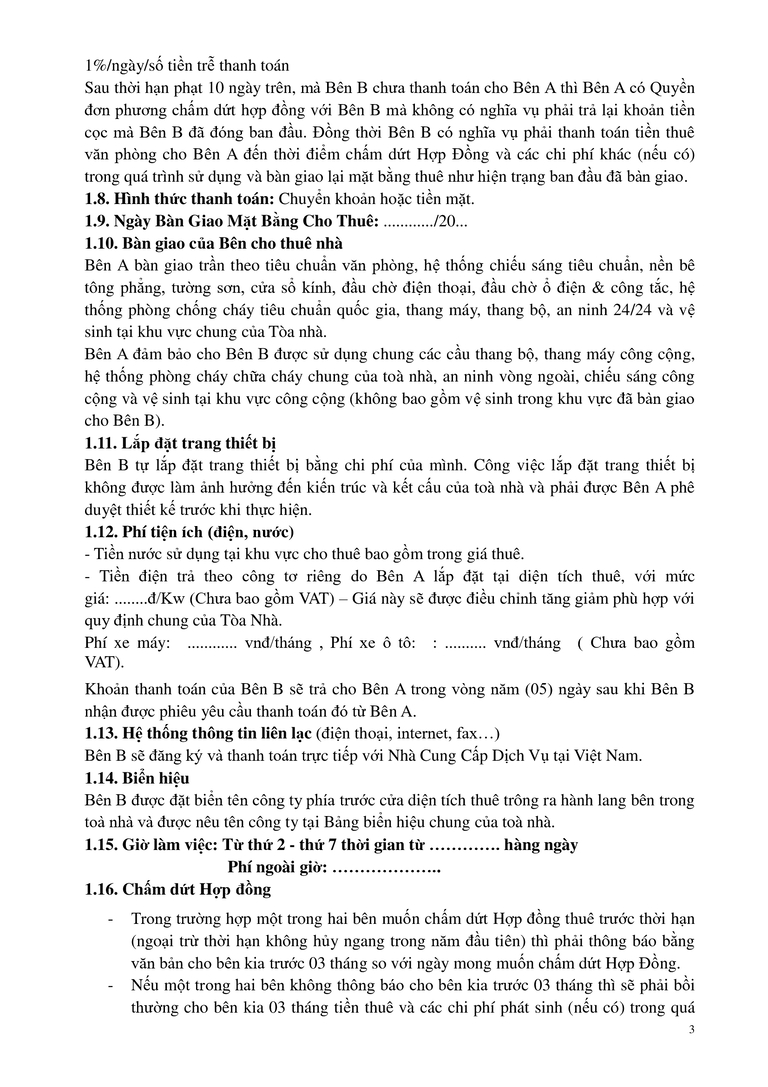 Điều khoản hợp đồng thuê