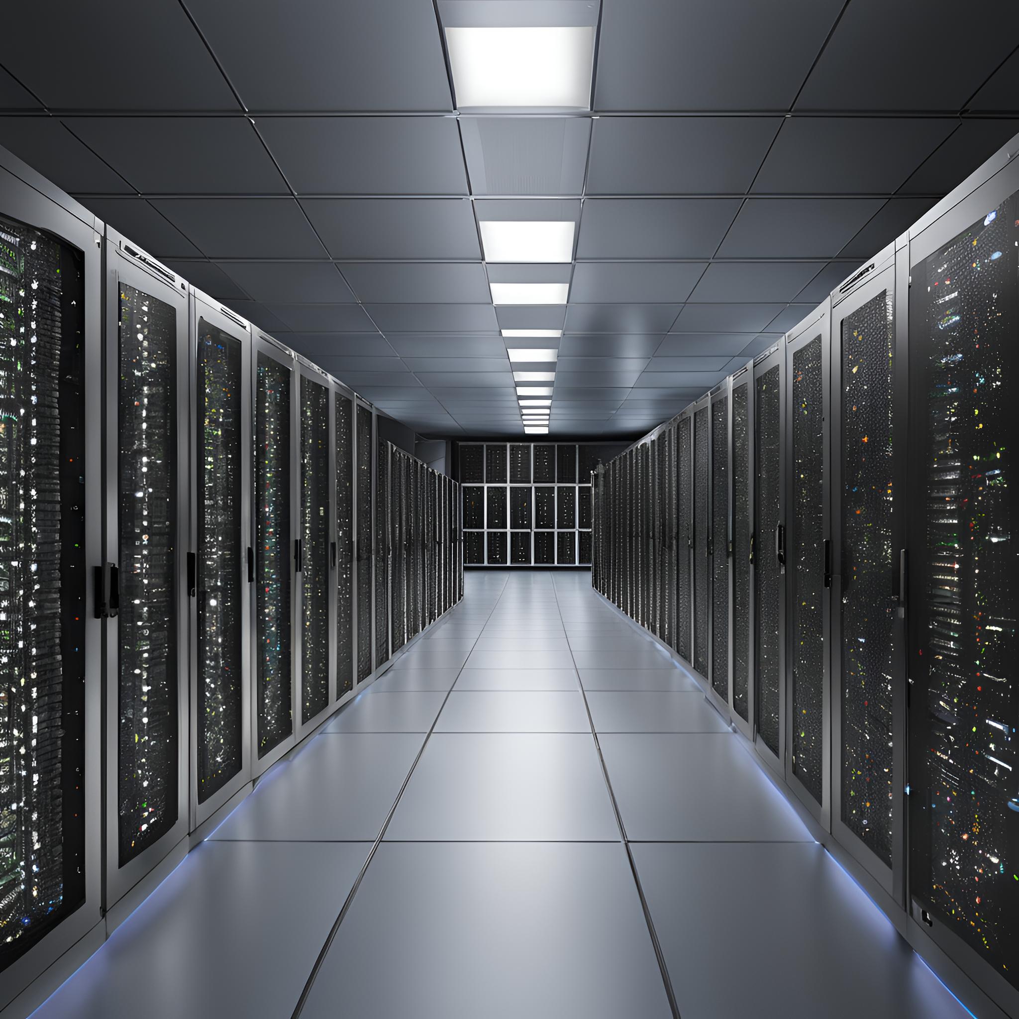 Hình ảnh trung tâm dữ liệu với cơ sở hạ tầng AI hiệu năng cao