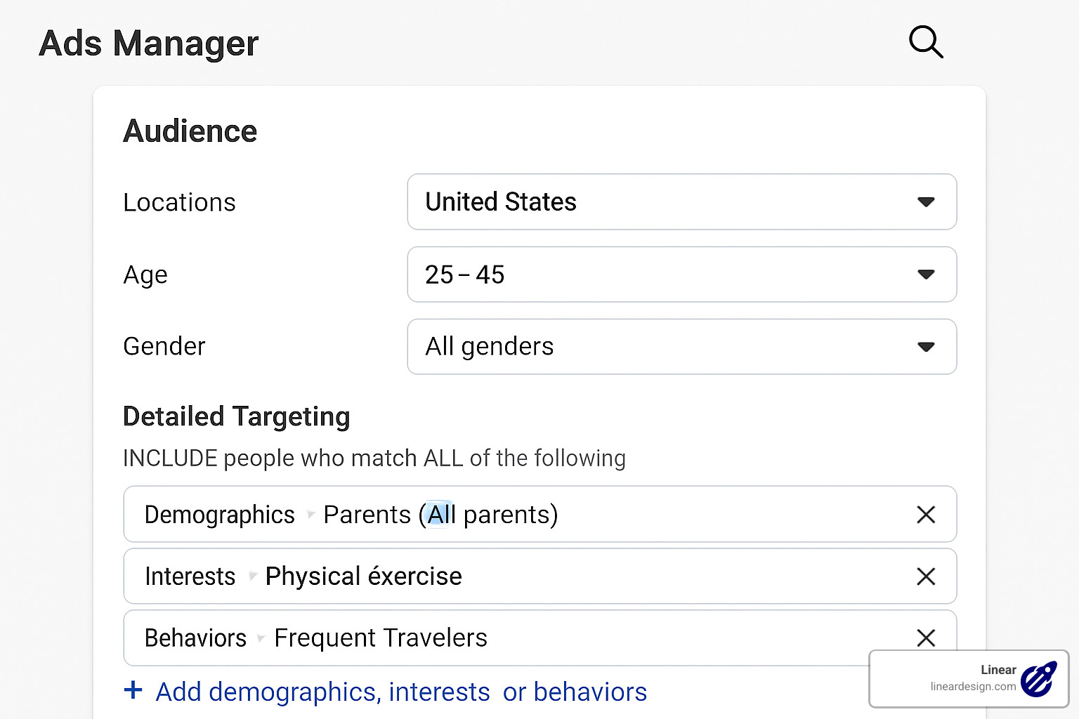 Giao diện targeting đối tượng trên Facebook Ads Manager
