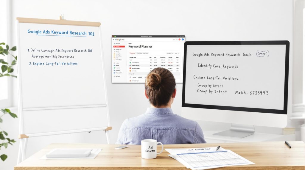 Bảng báo cáo từ khóa và search terms trong Google Ads với danh sách từ khóa hiệu quả và từ khóa cần loại bỏ