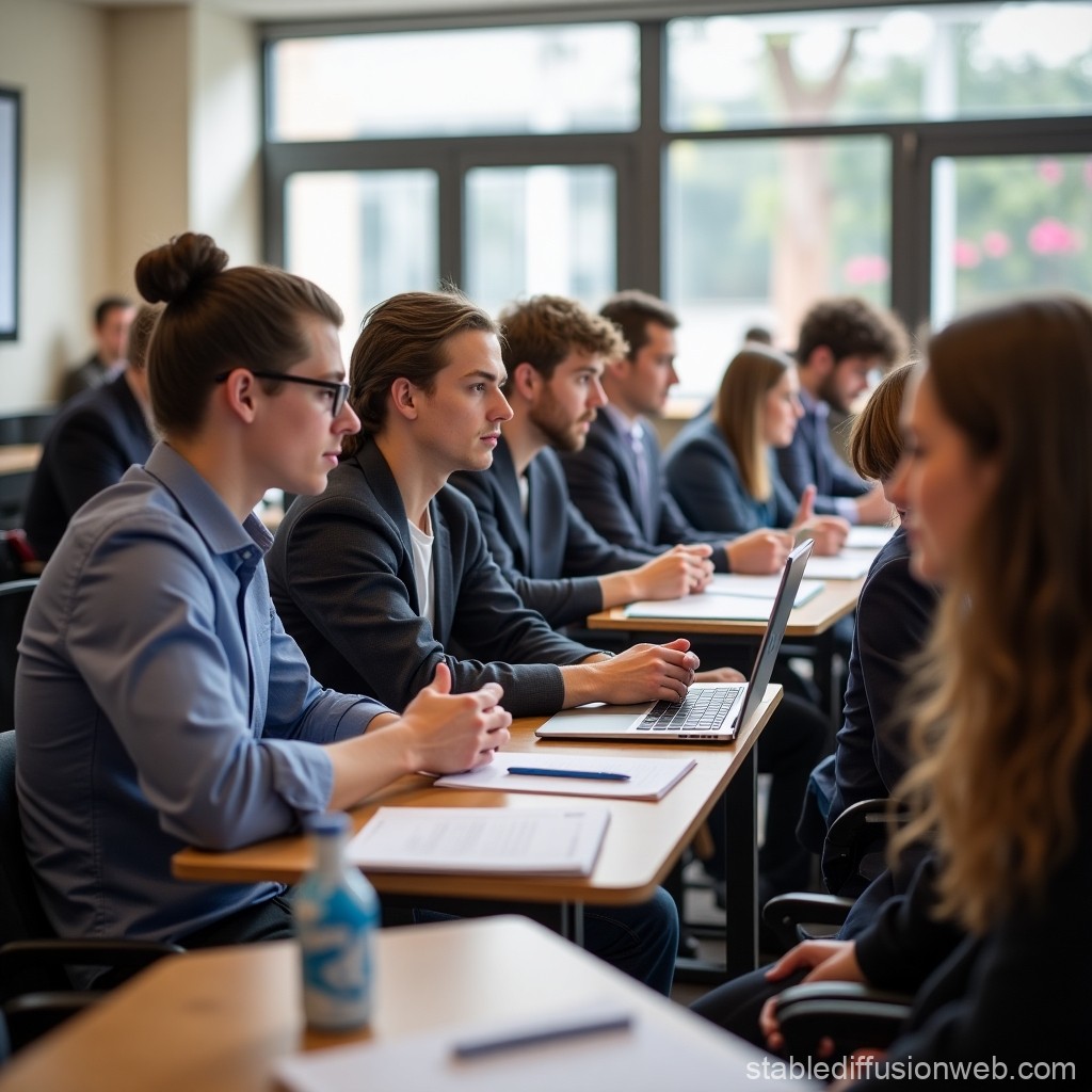 Căn phòng học hiện đại với học viên đang luyện đề IELTS