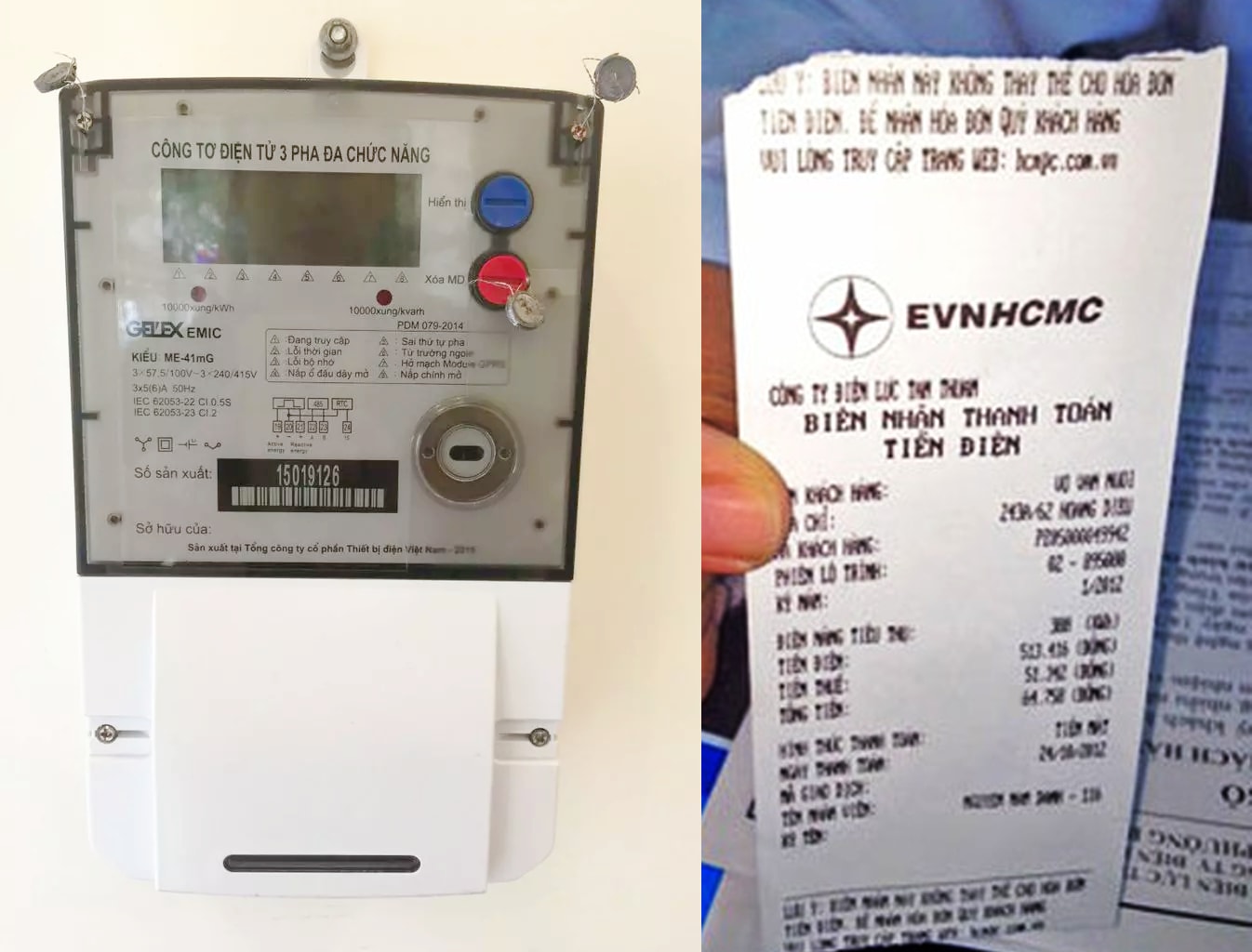 Ảnh đồng hồ điện và hóa đơn