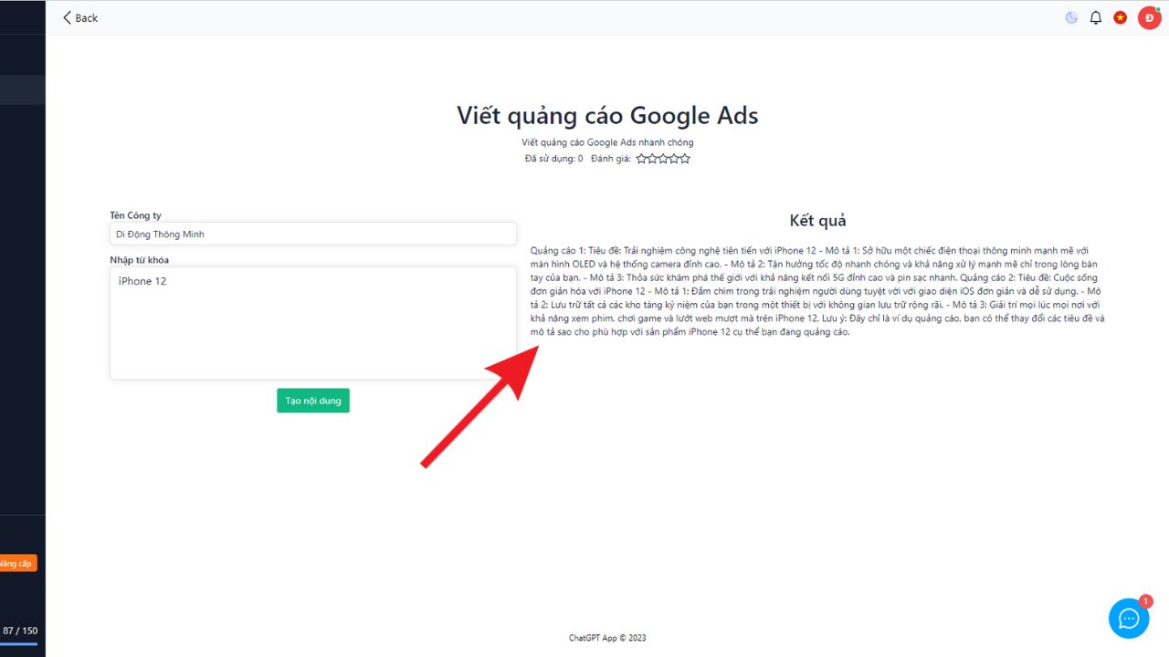 Mẫu quảng cáo search Ads với headline và description được tối ưu hóa