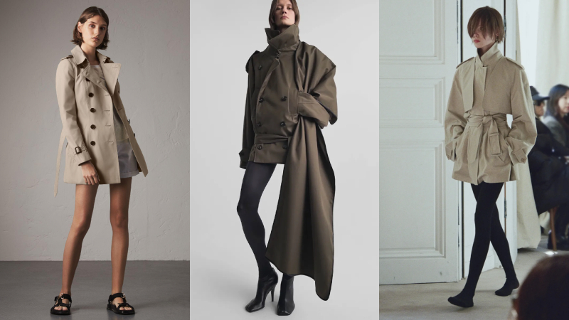 Trench coat dáng ngắn phối với quần ống suông