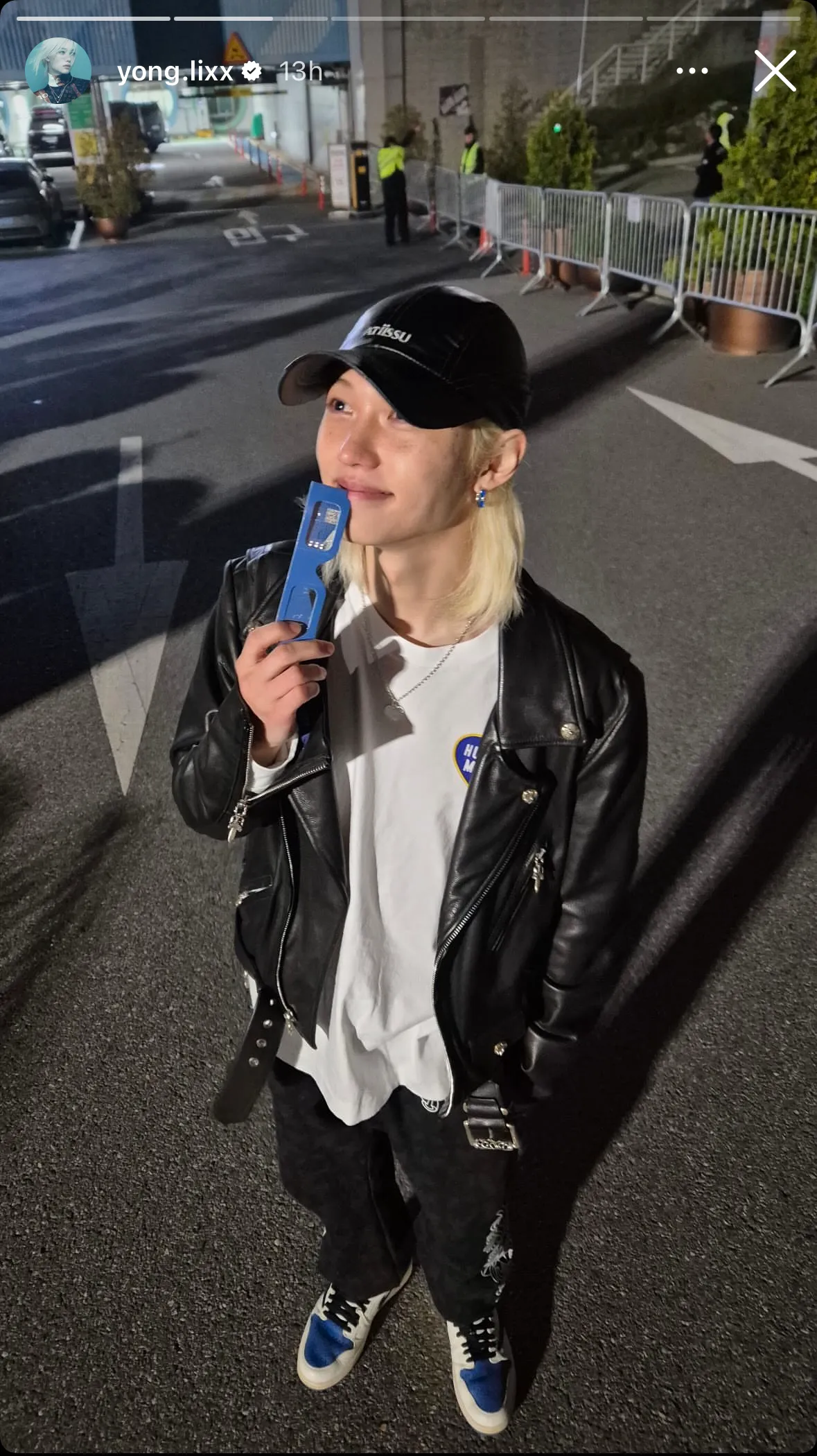 Stray Kids member Felix poses outside the Coldplay Music of the Spheres concert in South Korea