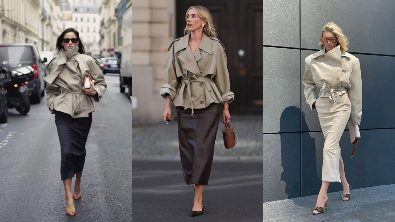 Outfit trench coat công sở sang trọng