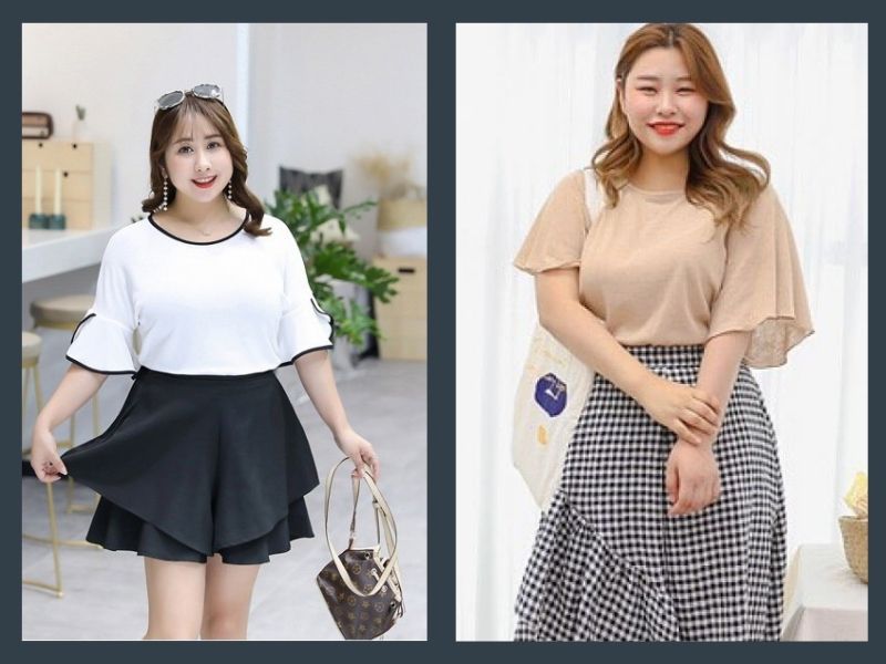 Tip phối đồ cho người béo với áo thun và chân váy tầng