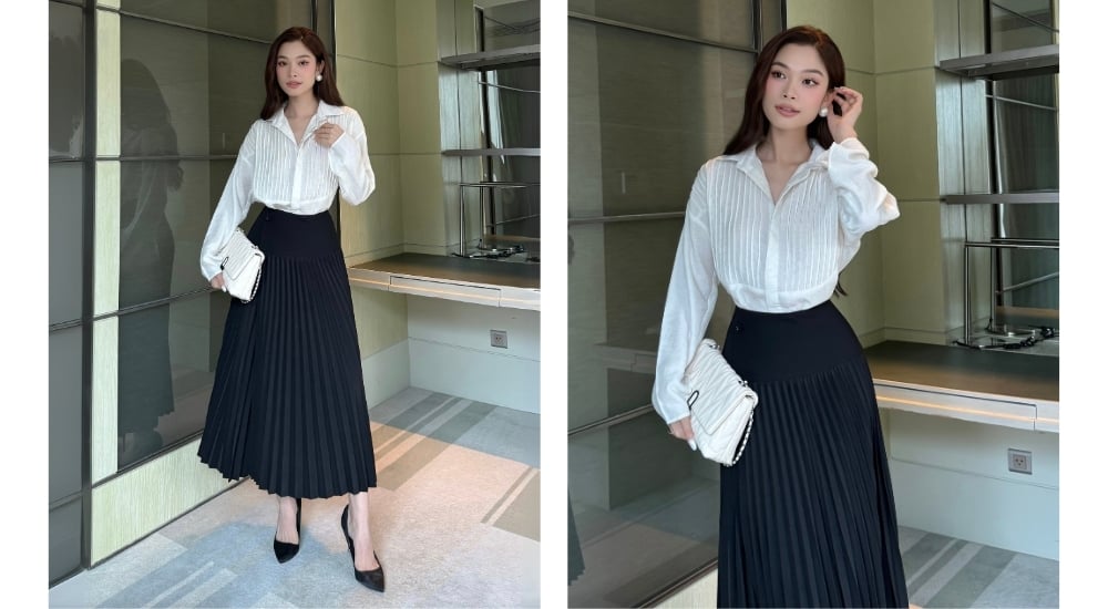 N váy dài xếp ly