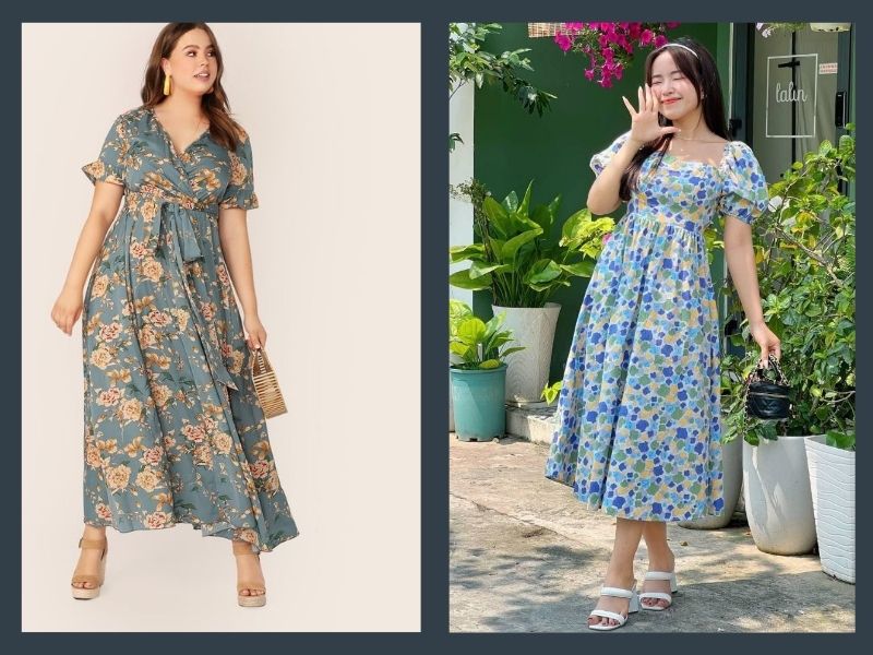 Váy họa tiết đơn giản kết hợp với giày cao gót