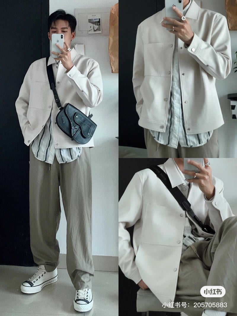 Áo khoác jacket + quần ống rộng cho nam basic