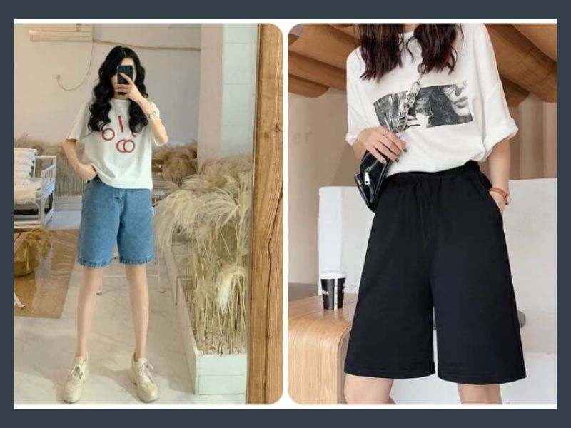 Áo thun và quần lửng ống rộng tạo nên phong cách trẻ trung, năng động
