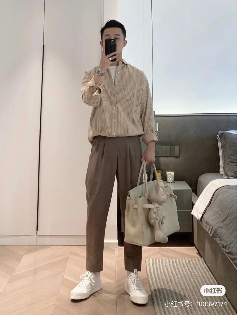 Áo sơ mi kẻ mix quần chinos