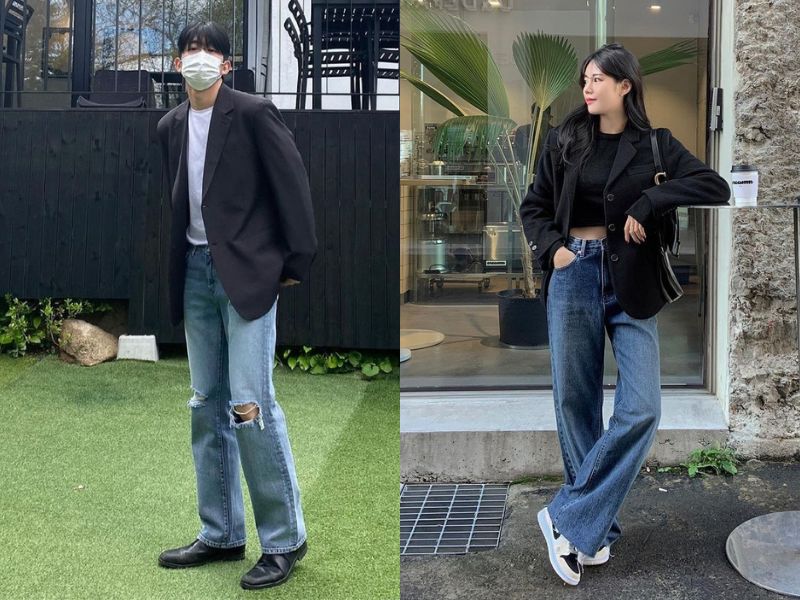 Áo thun blazer quần jeans