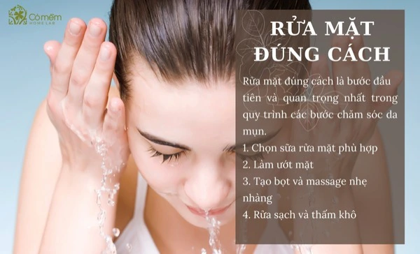 Rửa mặt đúng cách cho da mụn