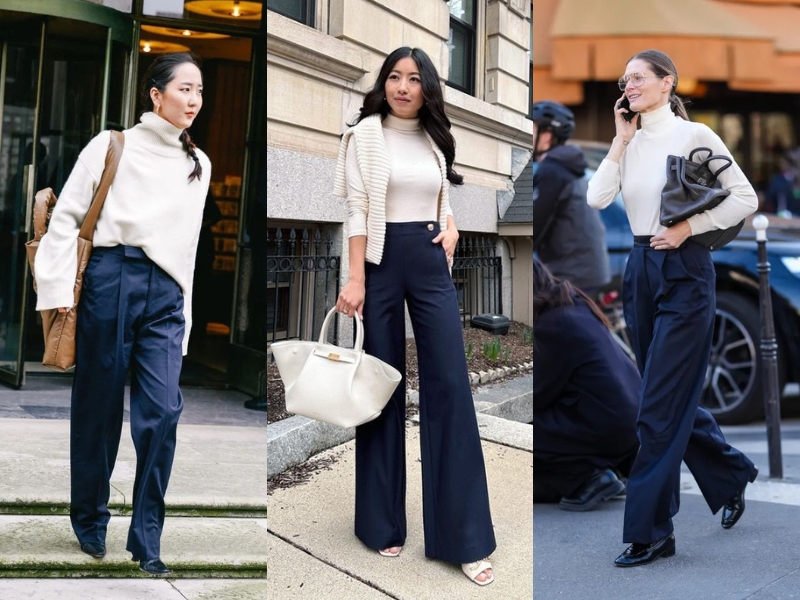 Áo len oversize phối quần suông mang cảm giác hiện đại