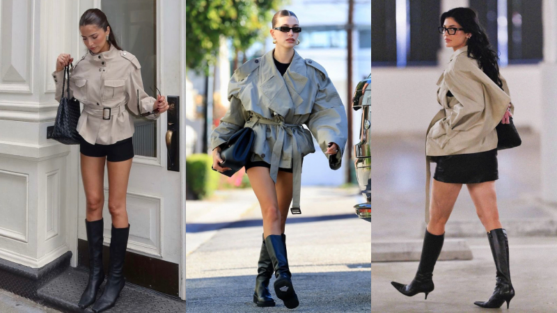 Áo trench coat phối chân váy dài