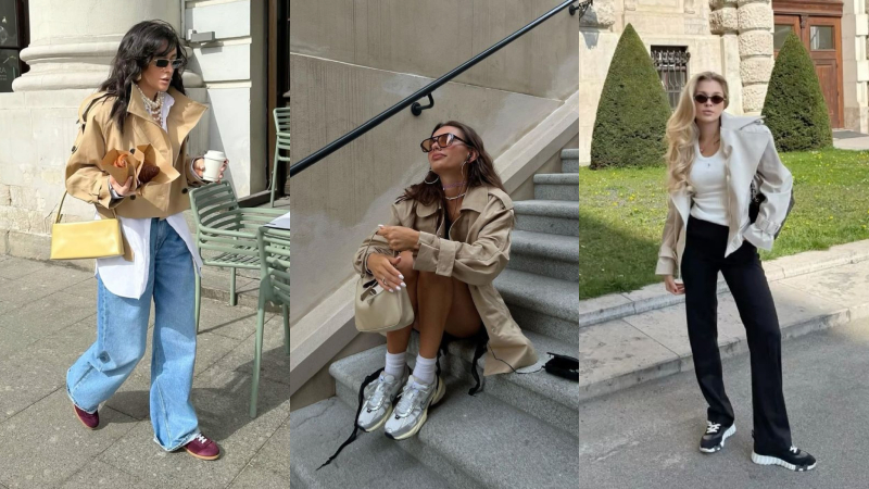 Phối trench coat với quần ống suông