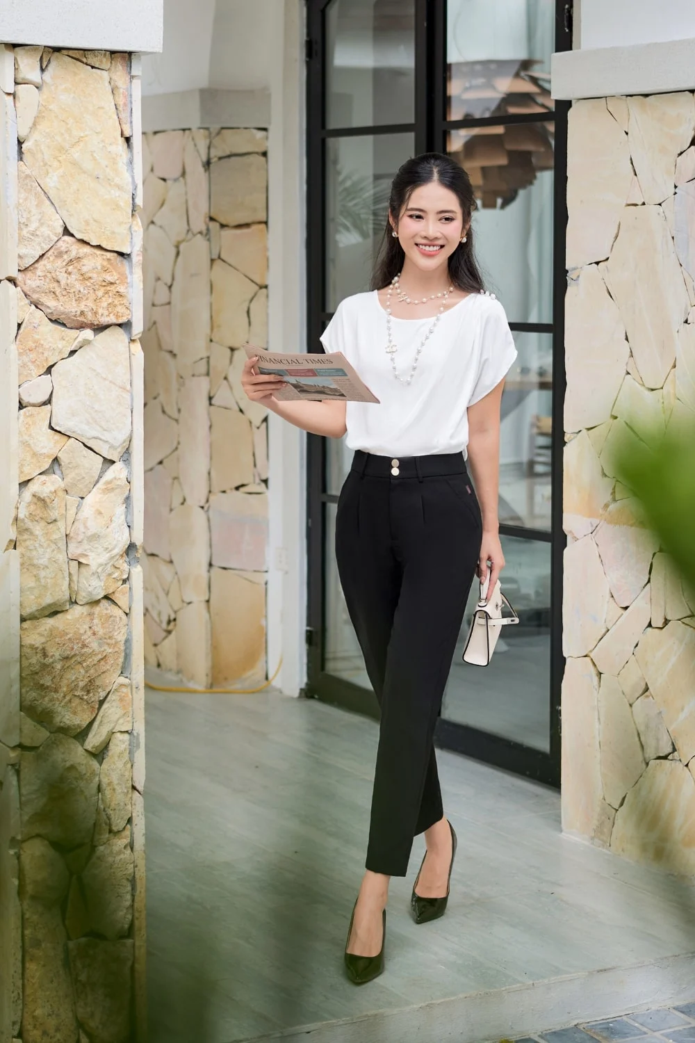 Quần baggy cạp cao 2 khuy chất liệu tuyết mưa Cardina
