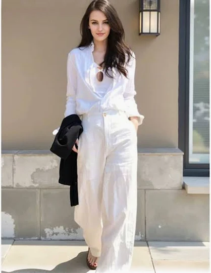 Set bộ dài tay nữ Linen bột - Áo sơ mi & quần ống rộng, form suông trẻ trung (ASM01/QD01)
