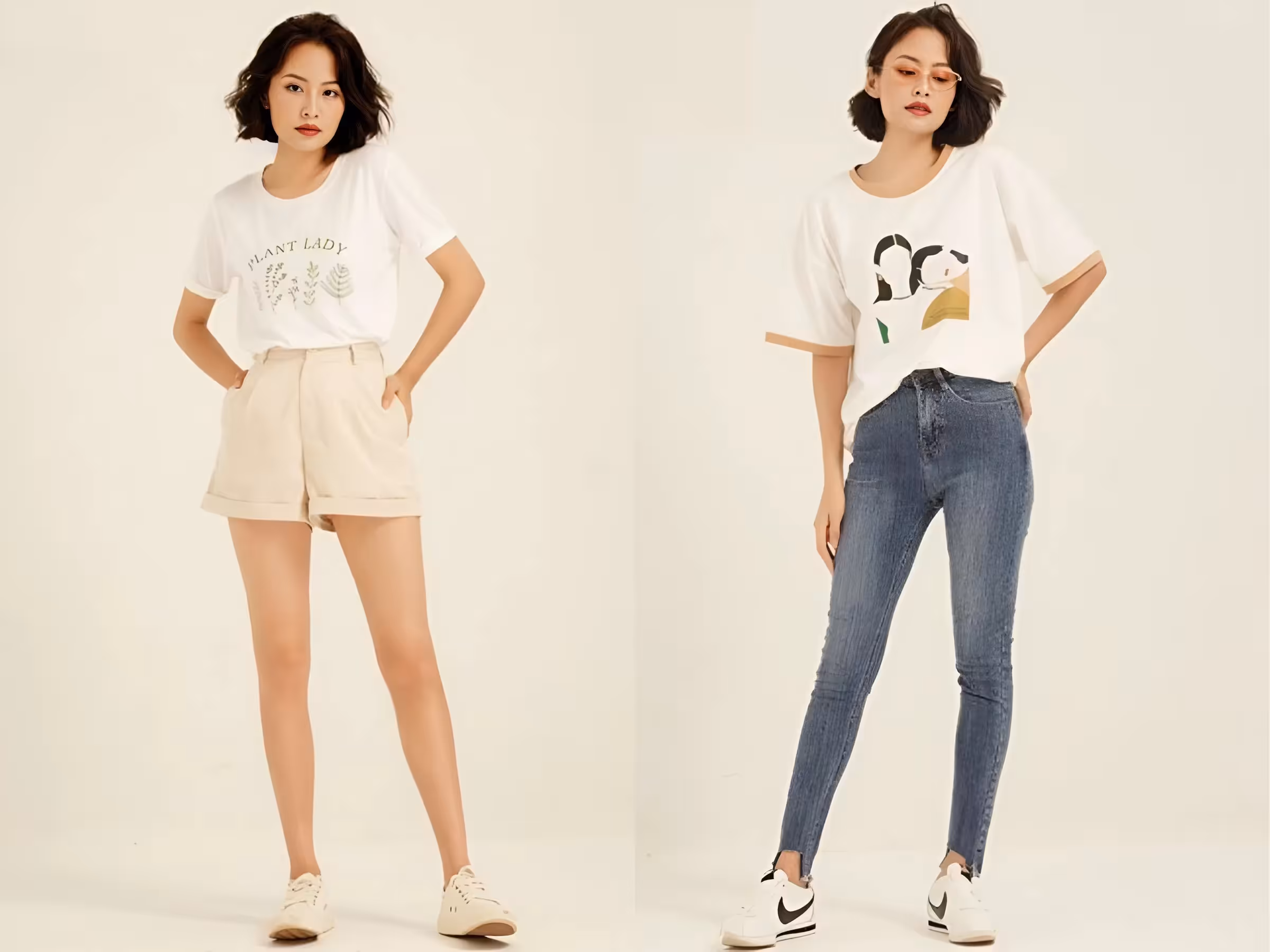 Combo áo thun và quần jeans cho nữ đi chơi