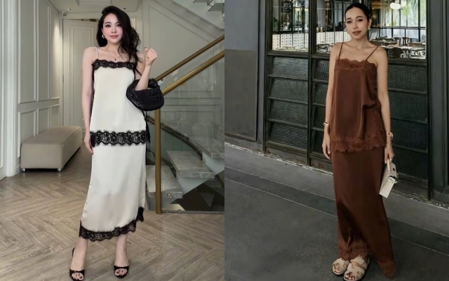 Váy lụa viền ren kiểu Pháp lãng mạn