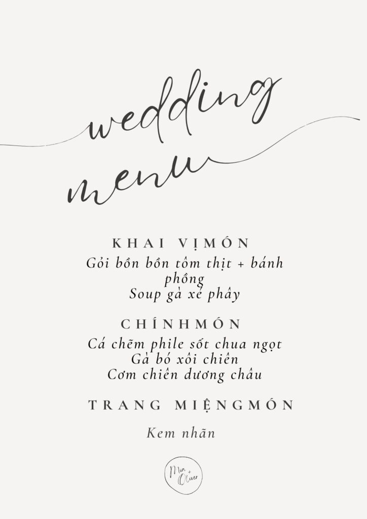 Mẫu menu tiệc cưới để bàn đẹp nhất