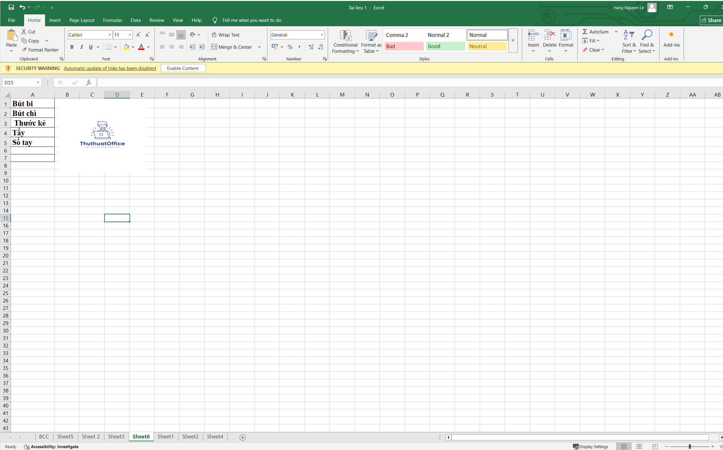 Chuẩn bị dữ liệu nguồn trước khi tạo danh sách lựa chọn trong Excel