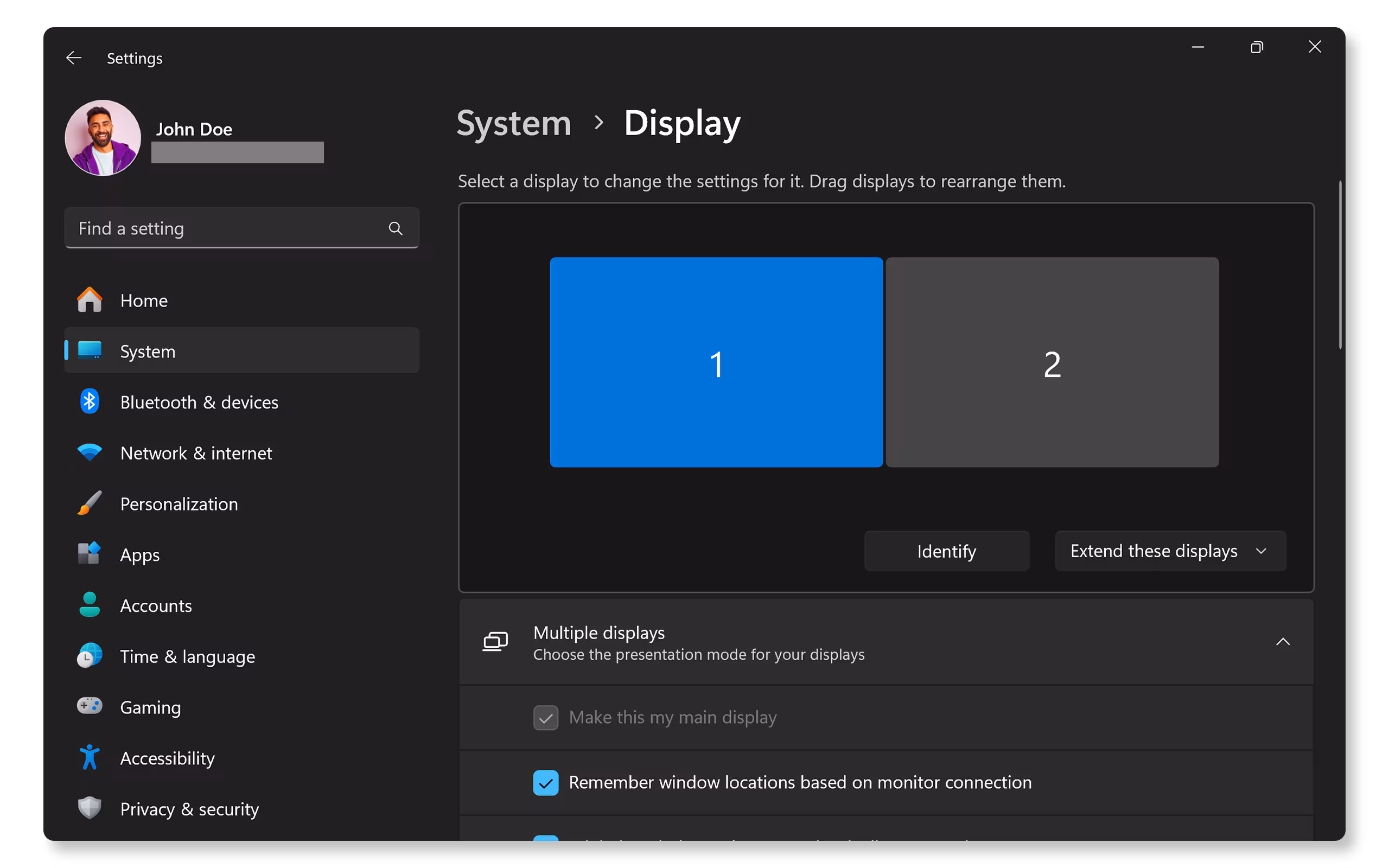 Thiết lập nhiều màn hình trong Windows 11