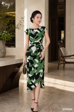 EX9566 Đầm Body A Lụa Mango Xanh