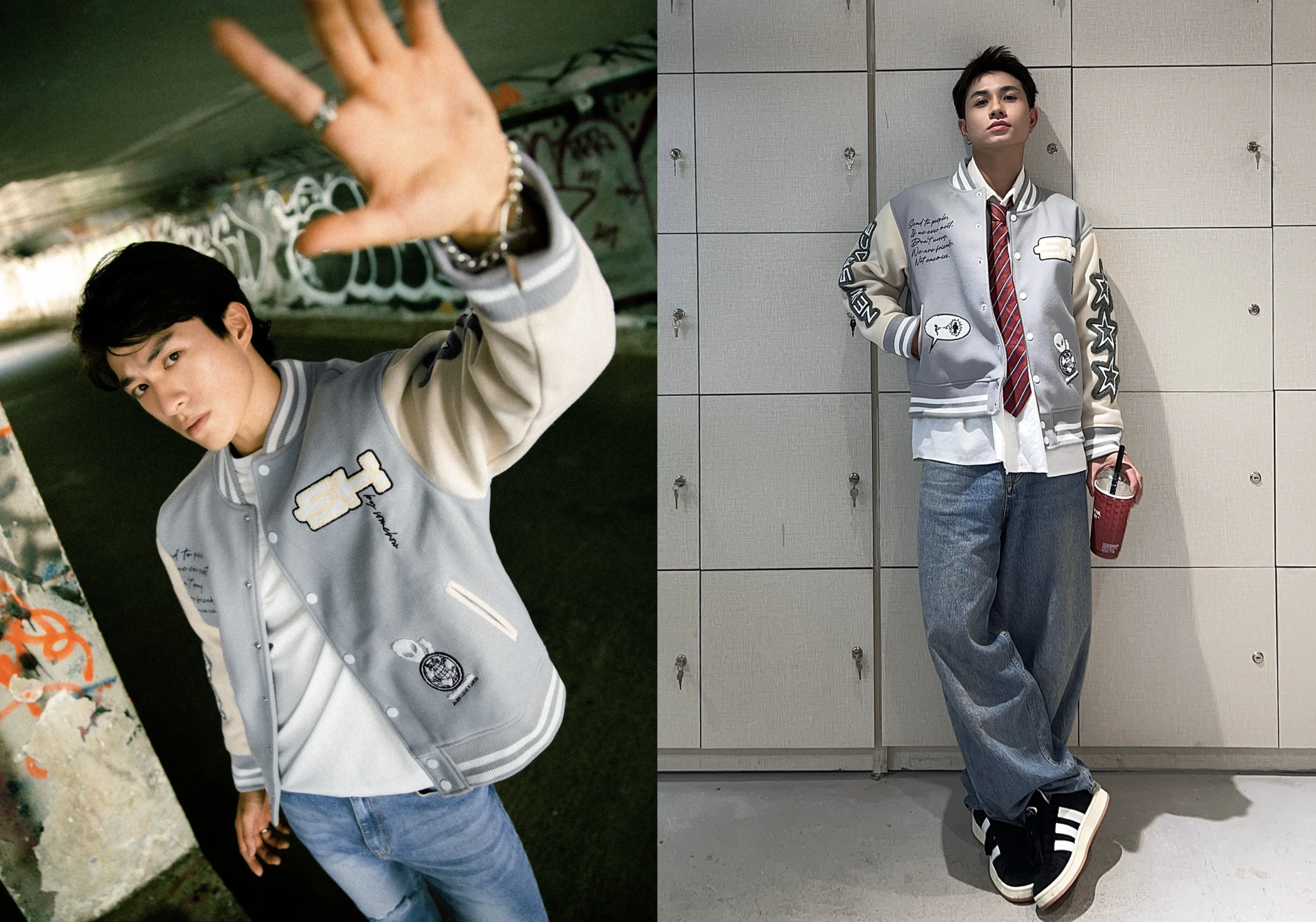 Áo jacket phối quần jean và sneaker