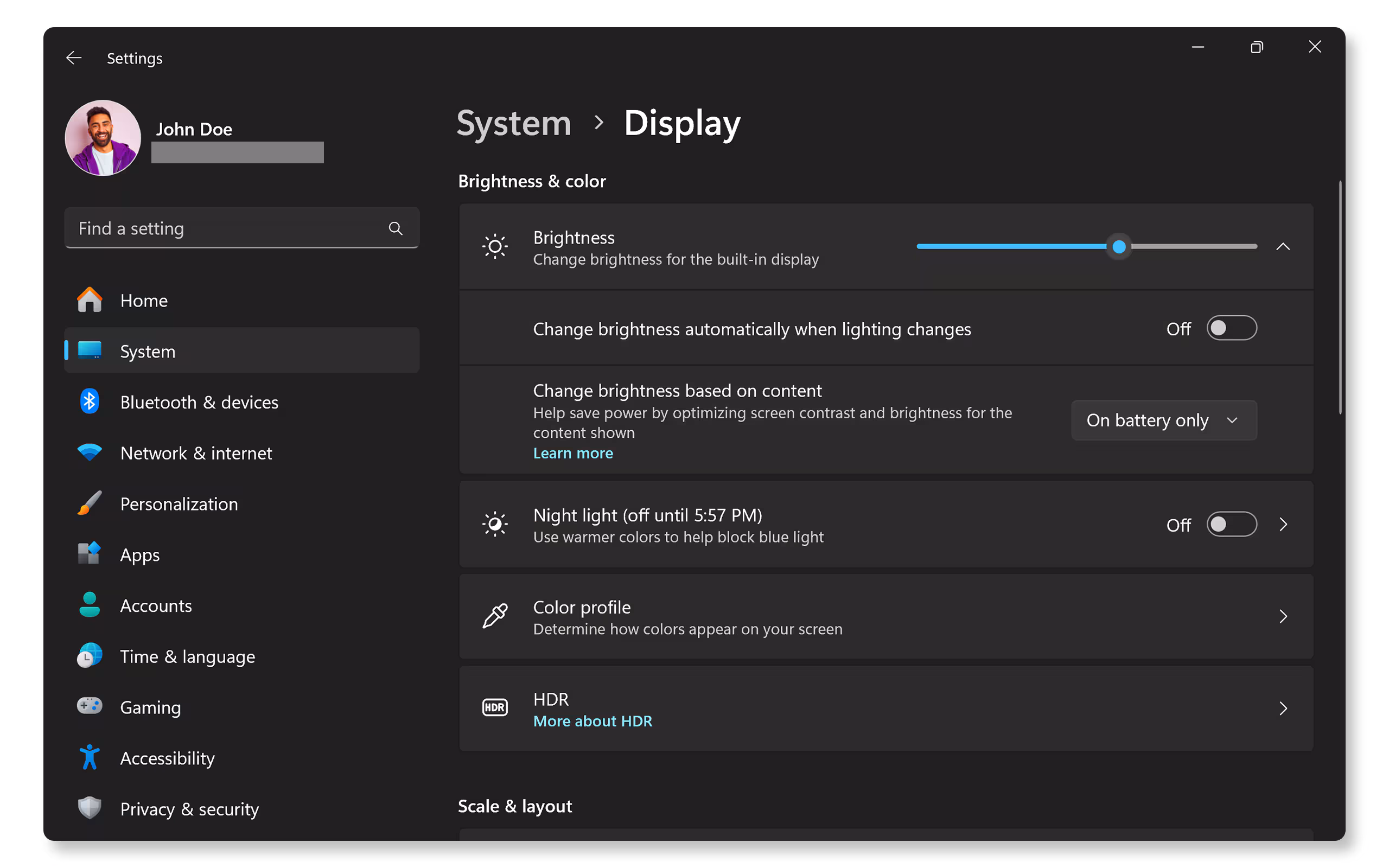Thanh chỉnh độ sáng trong Windows 11