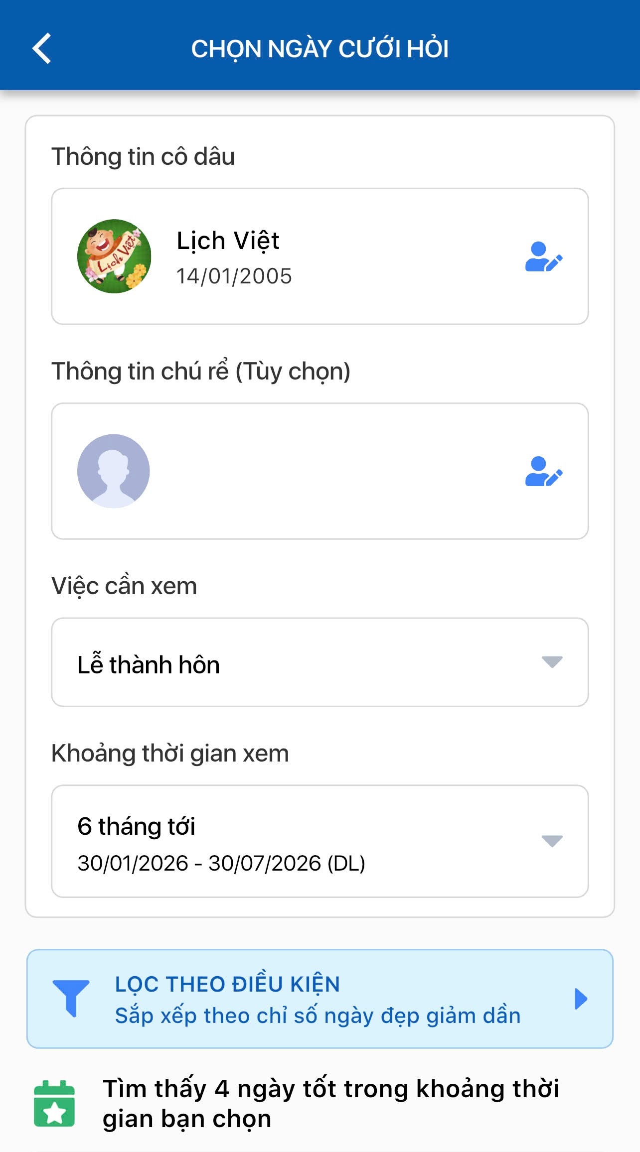 Điền thông tin Bát tự để tính toán Thiên Nhân hội khí