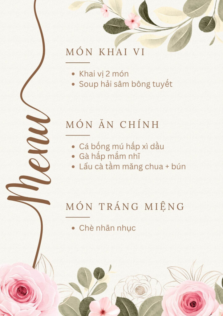 Những mẫu thực đơn tiệc cưới để bàn