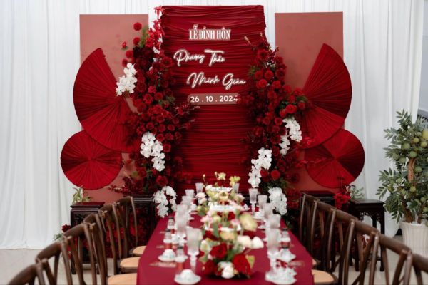Phông nền lễ ăn hỏi tone đỏ