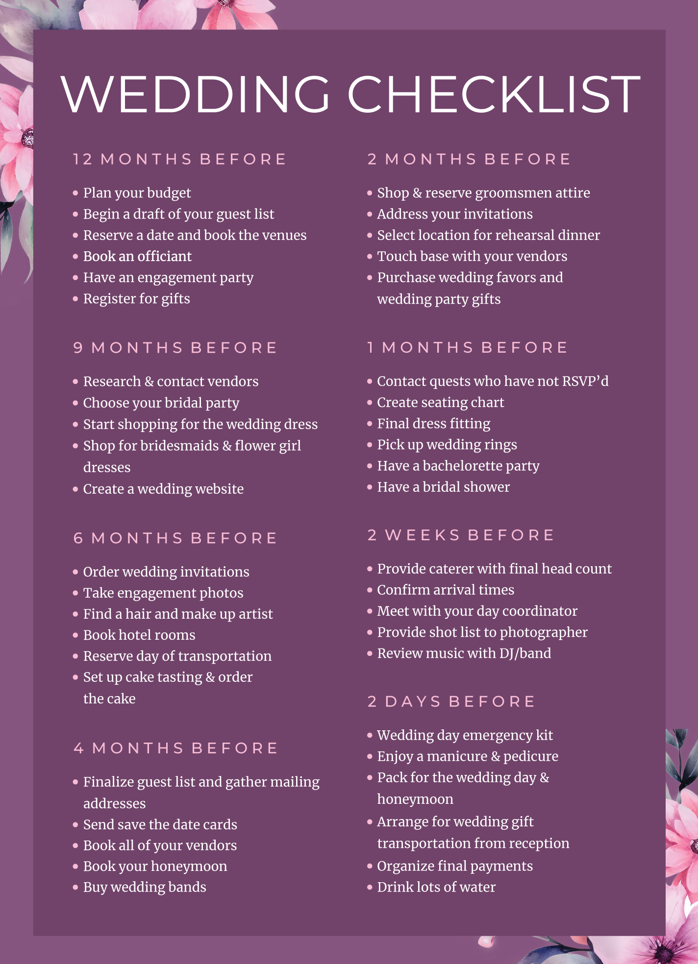 Danh sách kiểm tra chi tiết các công việc chuẩn bị cưới cuối cùng