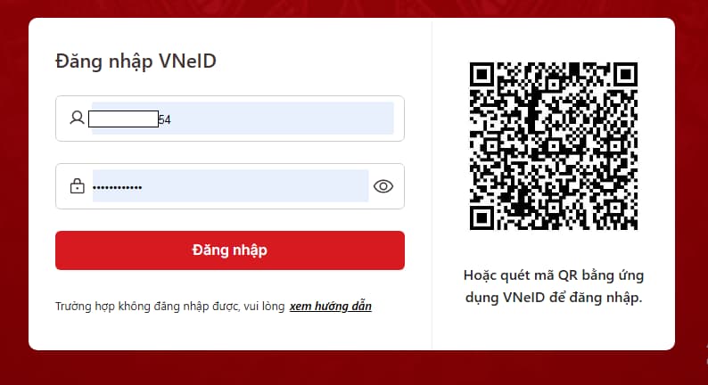 Đăng nhập bằng VNeID mức độ 2
