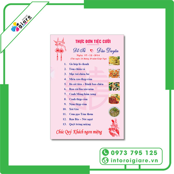 Mẫu menu đám cưới truyền thống layout rõ ràng