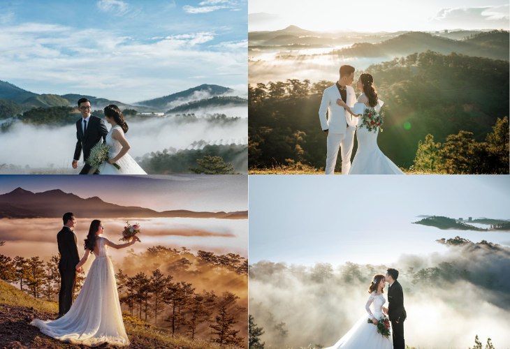 Bộ ảnh cưới hồ Tuyền Lâm đẹp view núi
