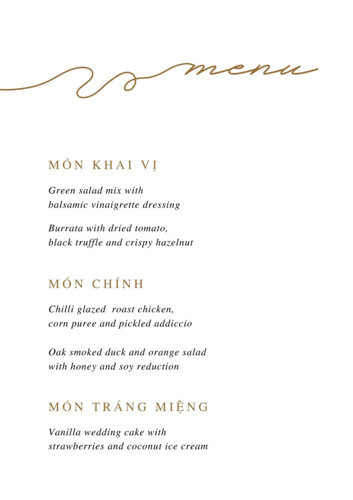 Mẫu thực đơn đám cưới đẹp