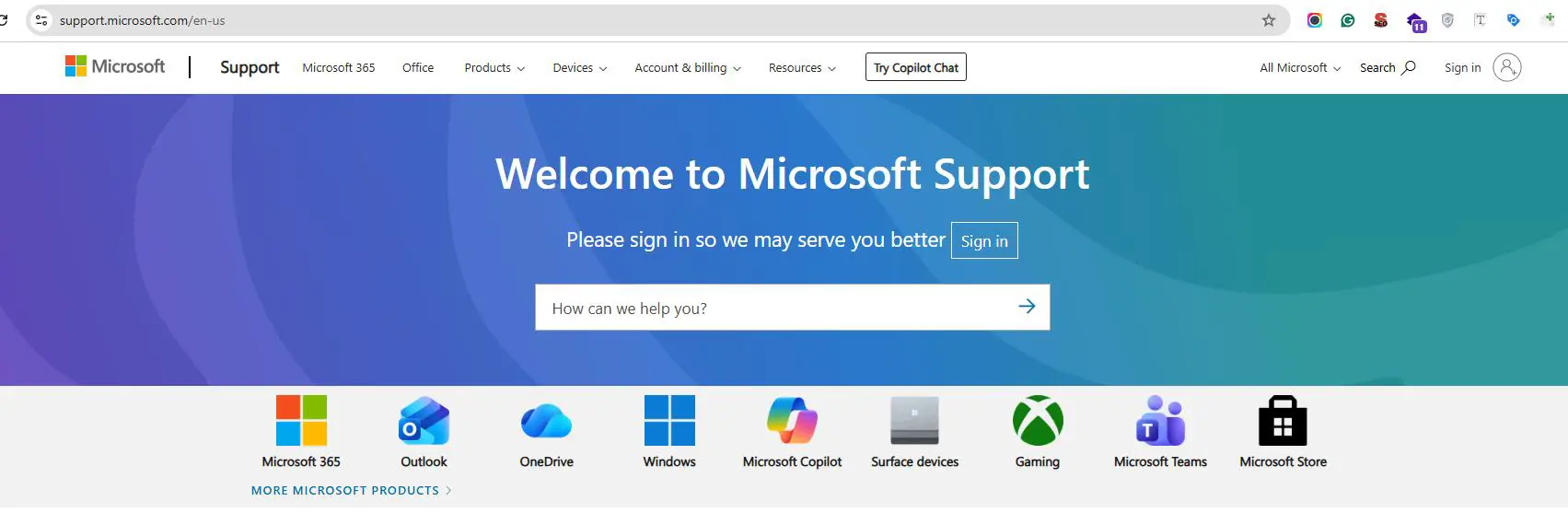Truy cập trang hỗ trợ Microsoft để mô tả vấn đề và tìm giải pháp