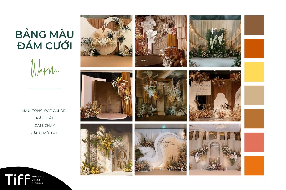 Trang trí đám cưới màu nâu đất