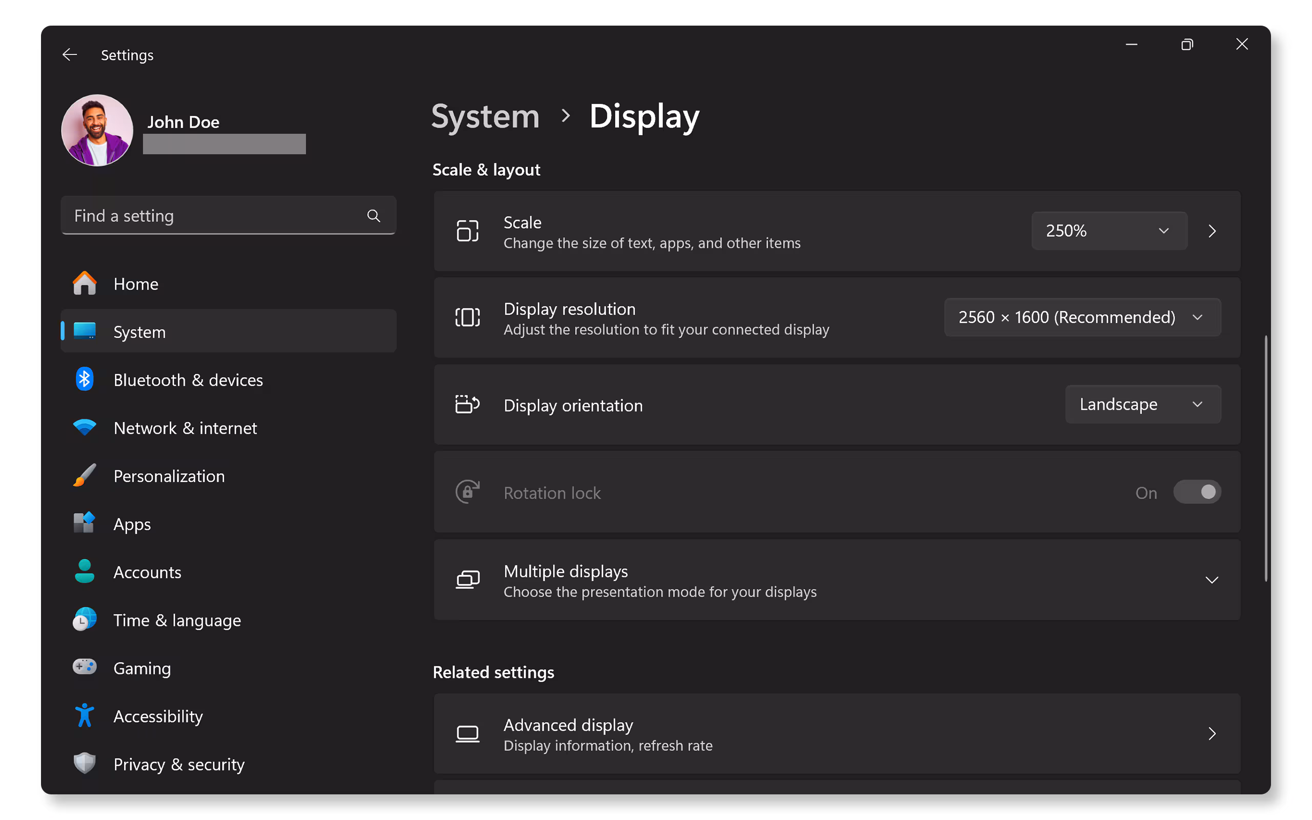 Mở cài đặt hiển thị trong Windows 11