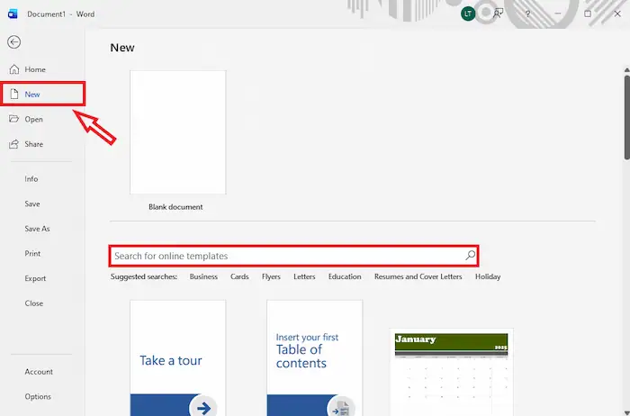 Tìm Kiếm Template Ngay Trong ứng Dụng Word
